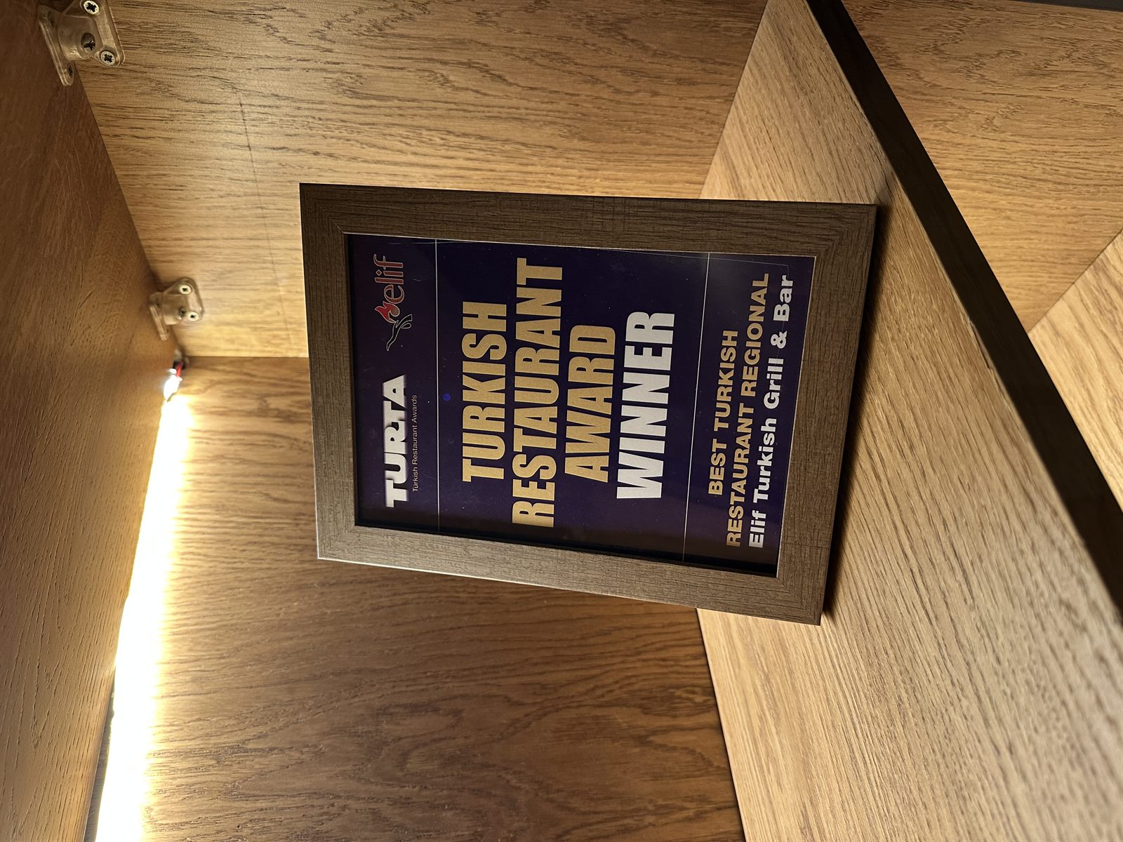 Best Turkish Restaurant — Regional Winner award presented to Elif Turkish Grill & Bar