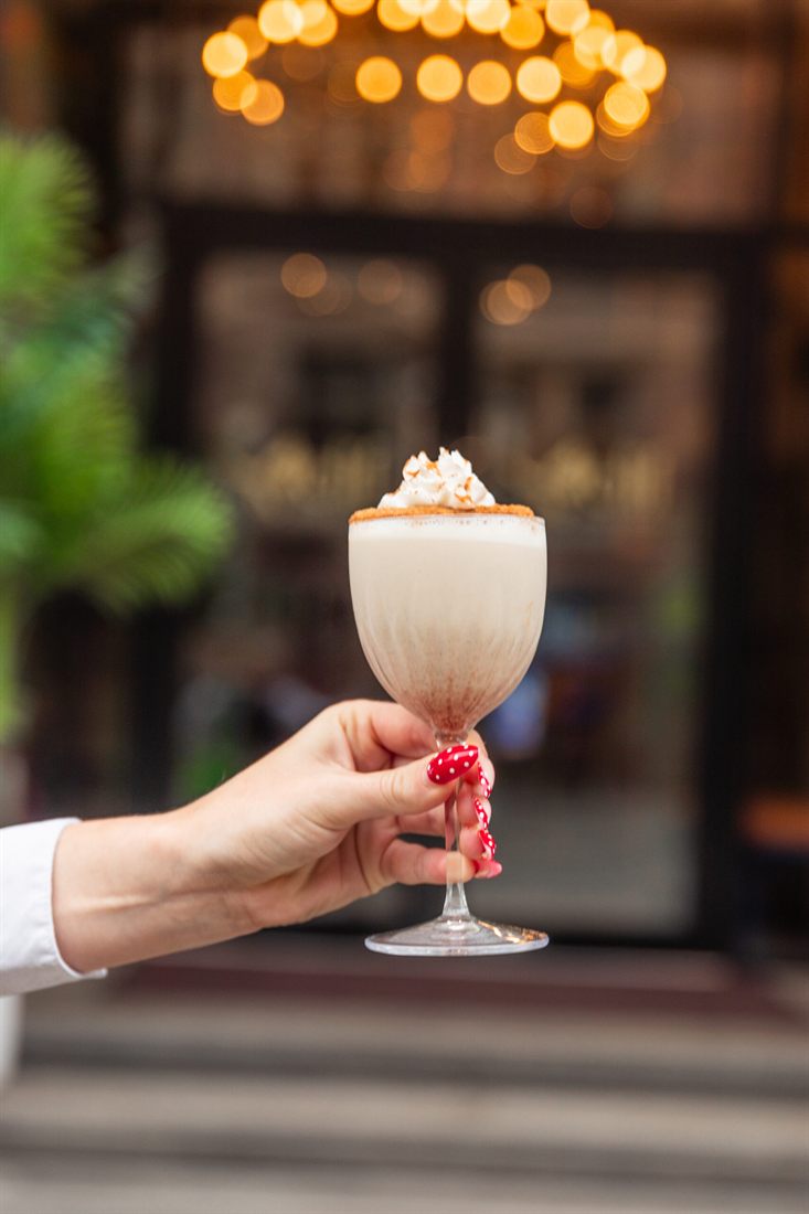A creamy dessert cocktail at Elif