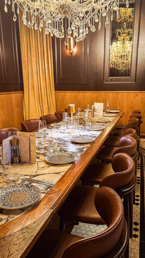 The long marble table in the private room at Elif, Castle Street