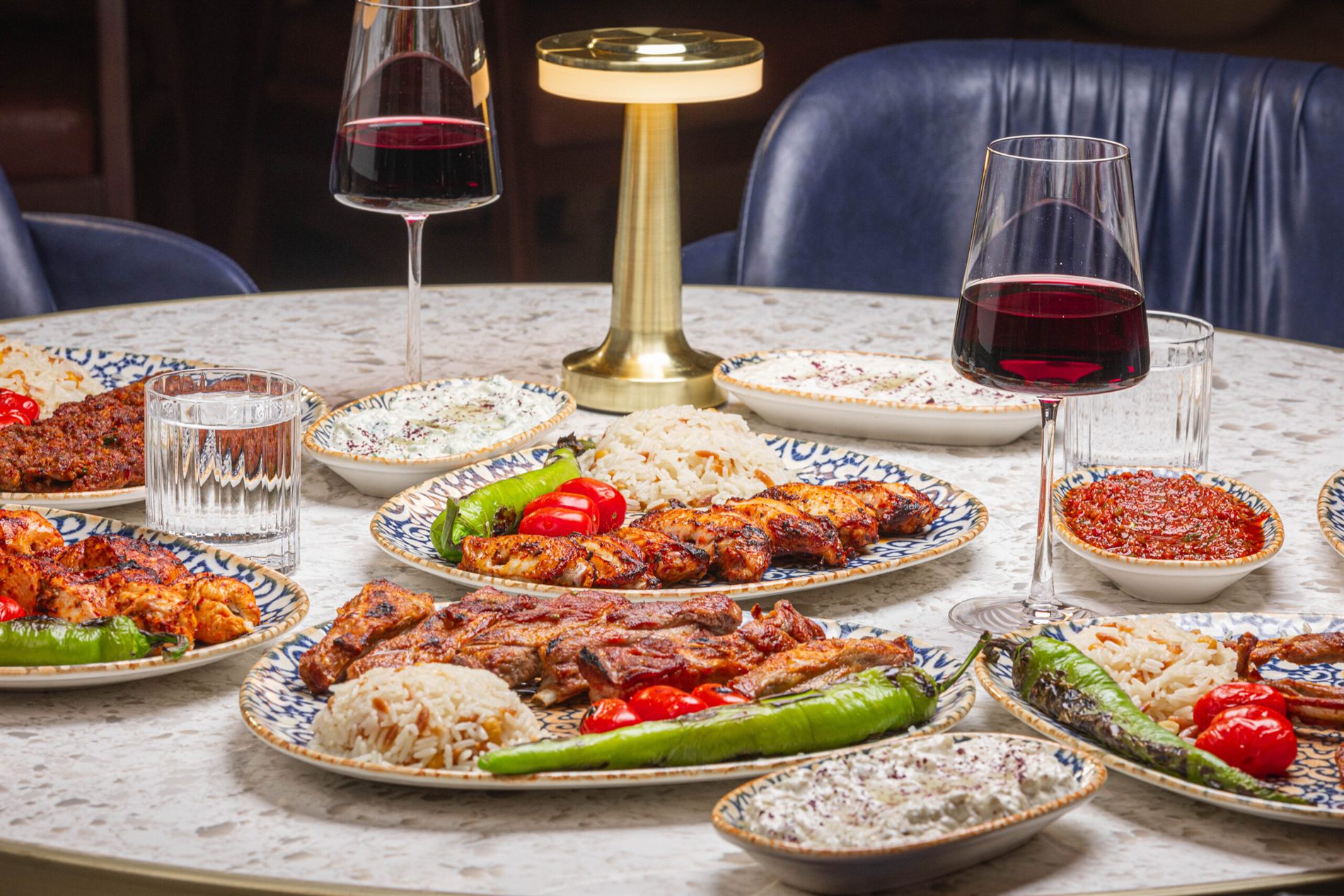 A table set with wine at Elif