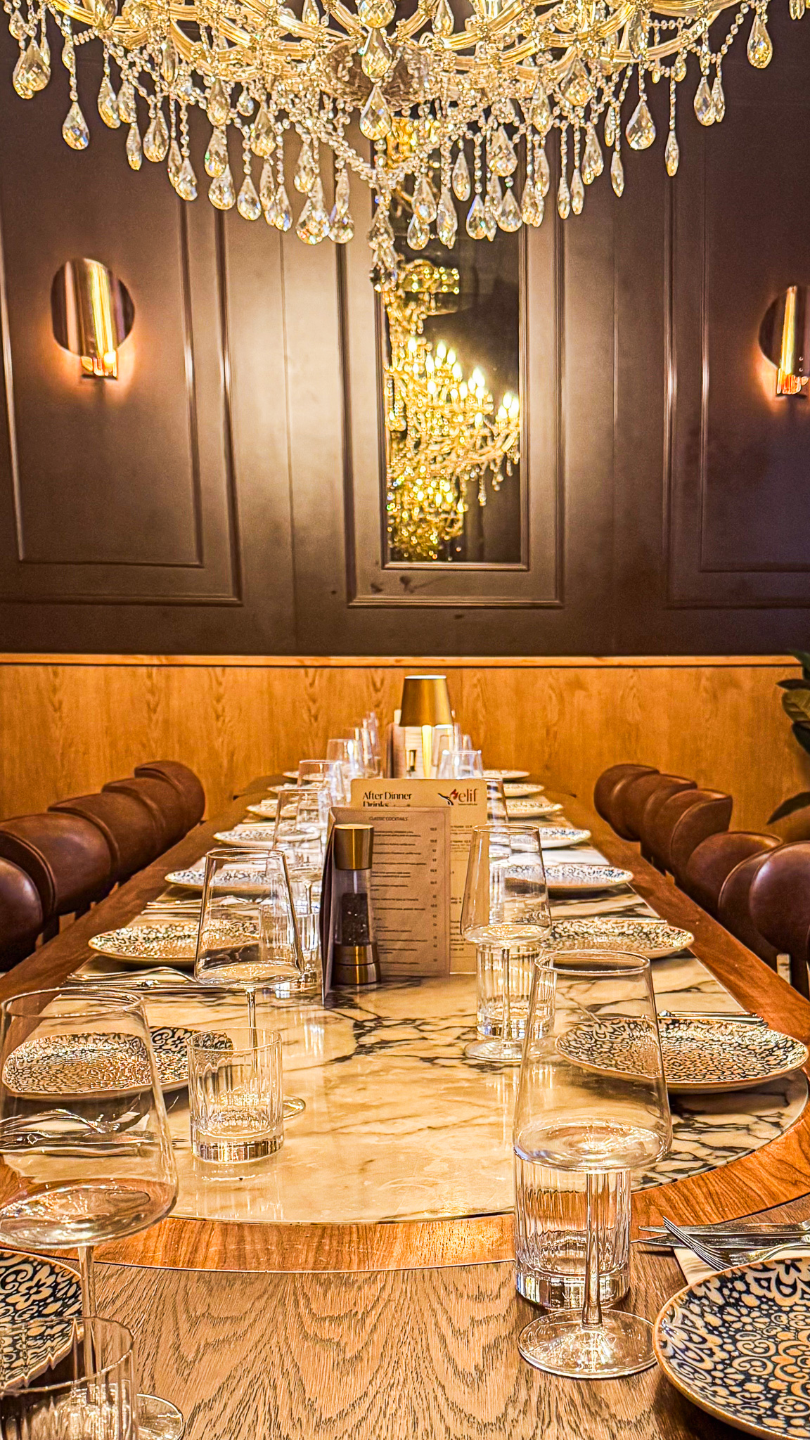 A long table laid for a private party at Elif